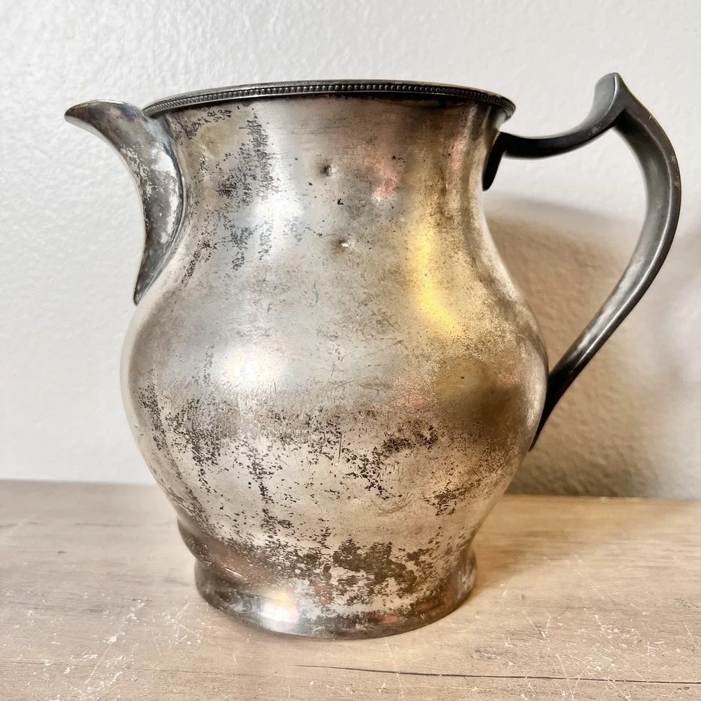 Antique EPNS Silverplate Pitcher Poole Silver Co Monogram S #9216 Natural Patina